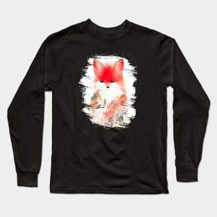 Fox Wild Animal Nature Watercolor Art Painting Long Sleeve T-Shirt